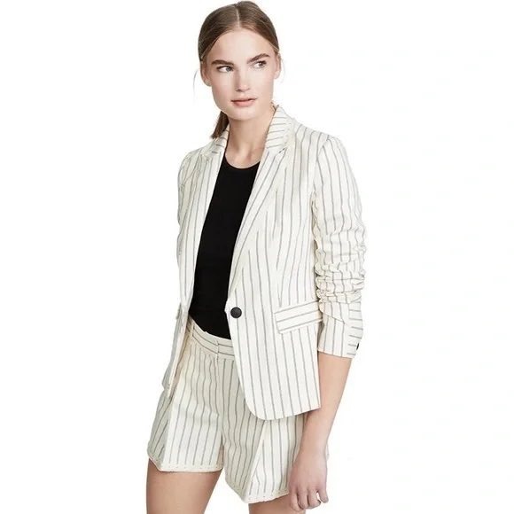 rag & bone Jackets & Blazers - Rag & Bone New York Millie Blazer Cream Pinstripe Fringe Trim Single Button 4